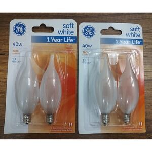 4 GE 40w Soft White Intermediate Base 66106 Candelabra Decorative Light Bulbs